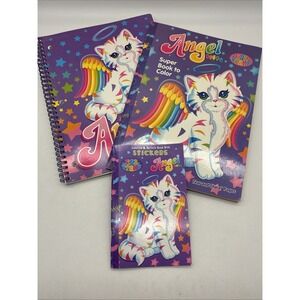 Lisa Frank angel Kitty lot- spiral notebook, color book (miss 1 Pg) , stickers